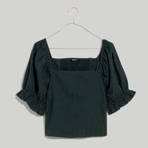 MADEWELL Hopewell Puff-Sleeve Crop Top in Stripe XS GREEN